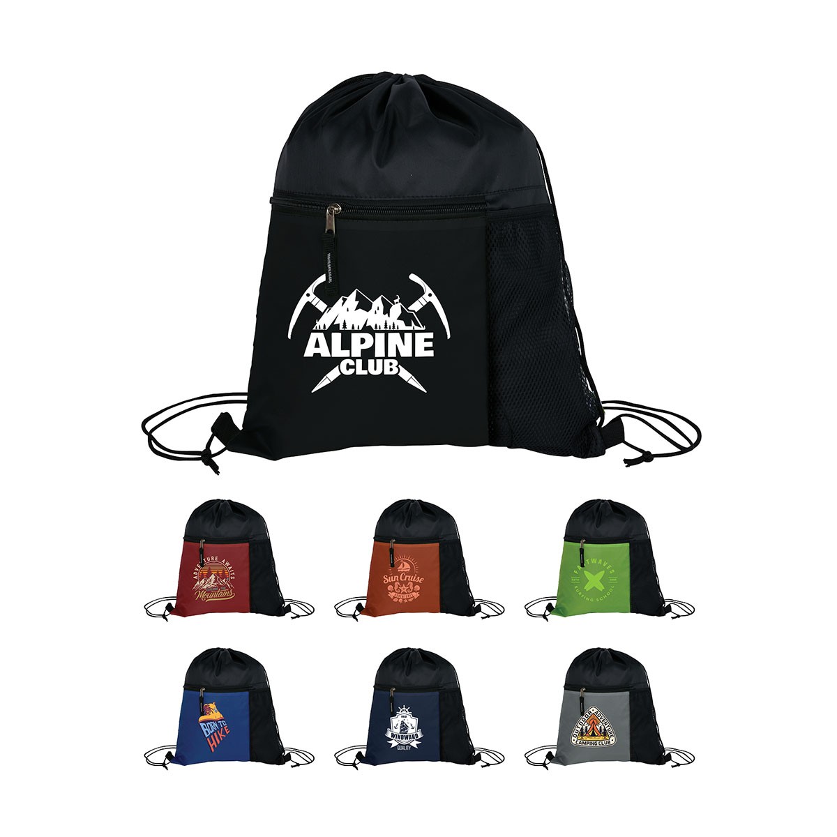 Picture of Manchester Recycled (RPET) Drawstring Bag With Zippered & Mesh Pockets