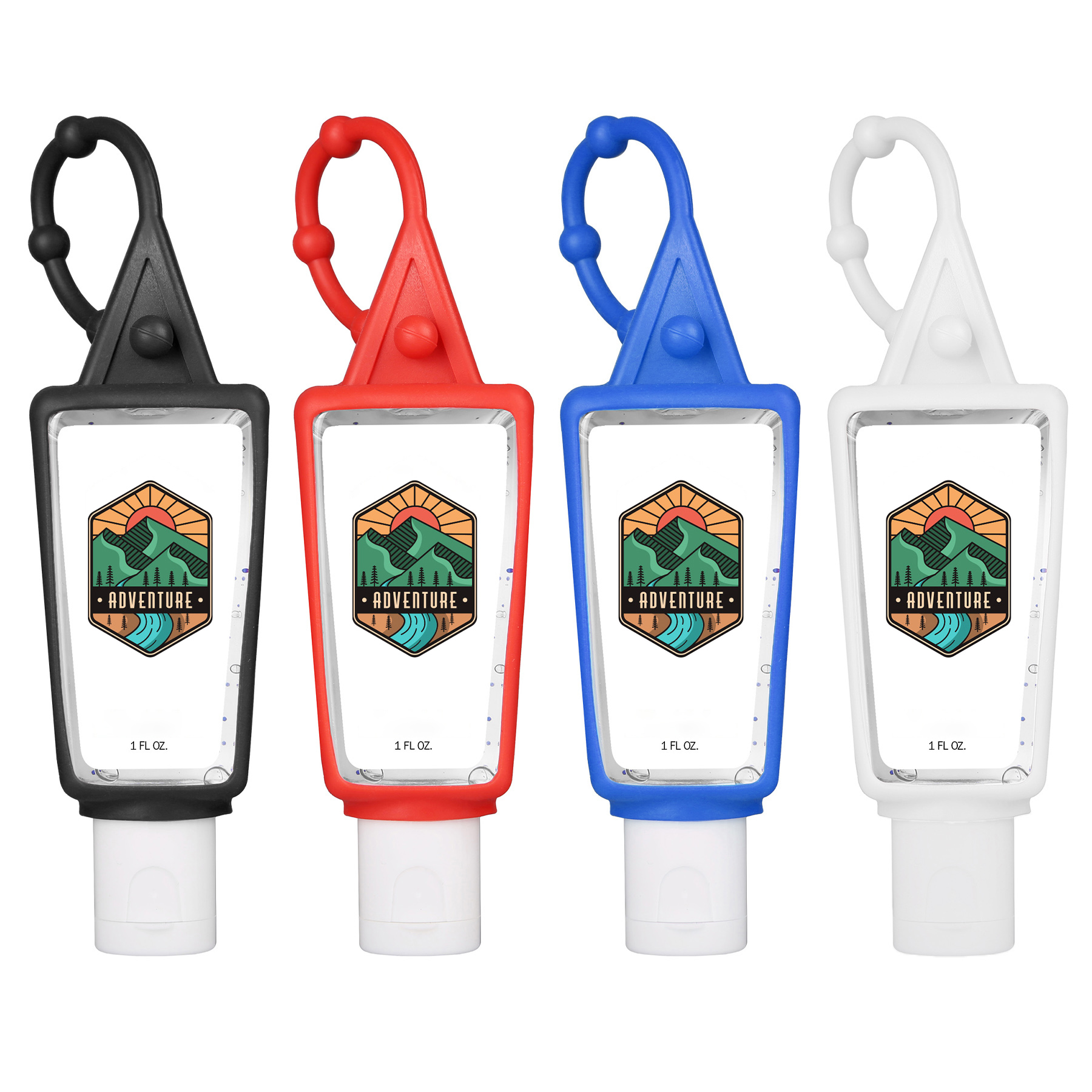 Picture of Hand Sanitizer Gel With Moisture Beads: 1 oz Triangle Bottle with Carabiner