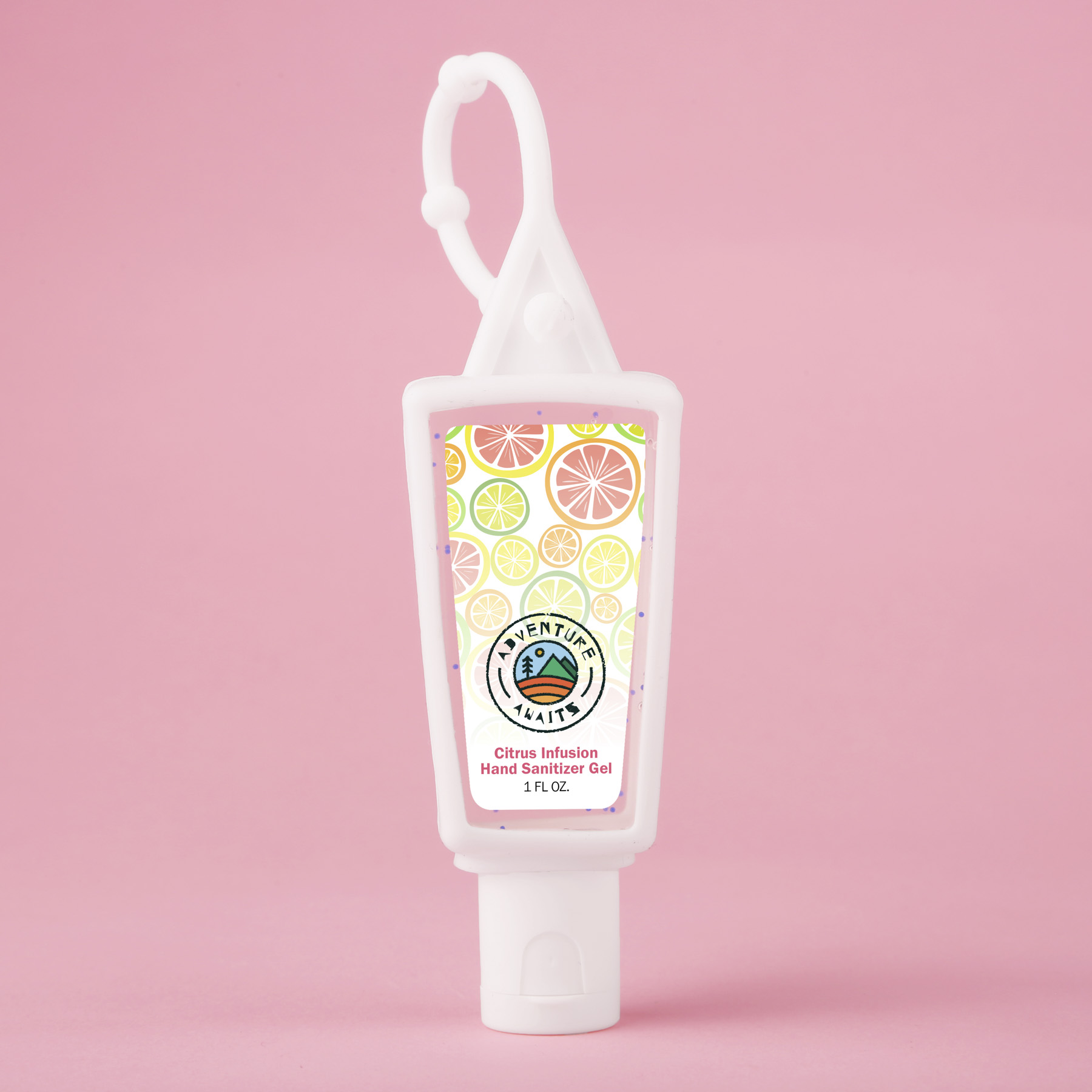 Picture of Hand Sanitizer Gel With Moisture Beads: 1 oz Triangle Bottle with Carabiner
