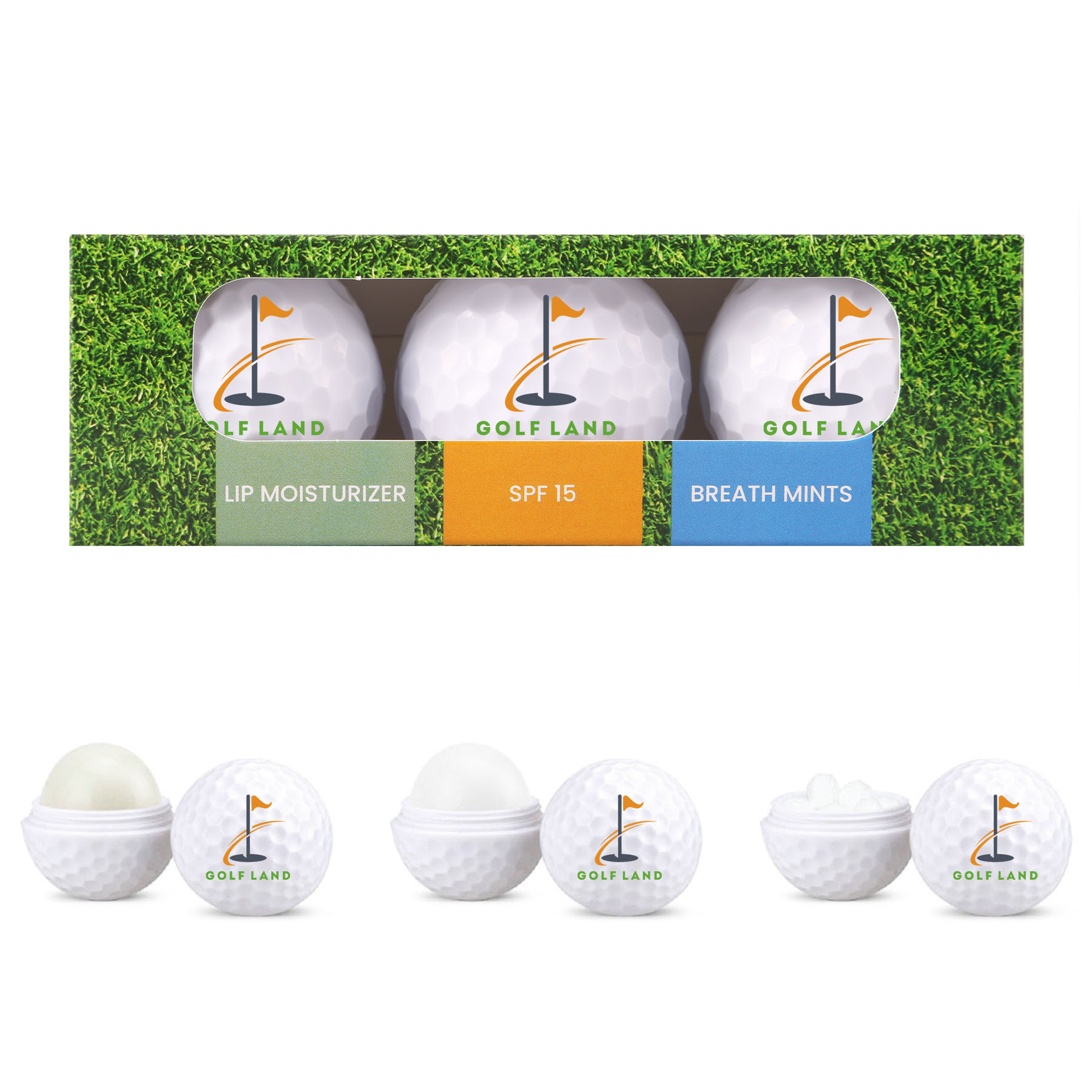 Picture of 3 Pack Golf Ball Lip Moisturizer, Mints & SPF15 Lip Moisturizer