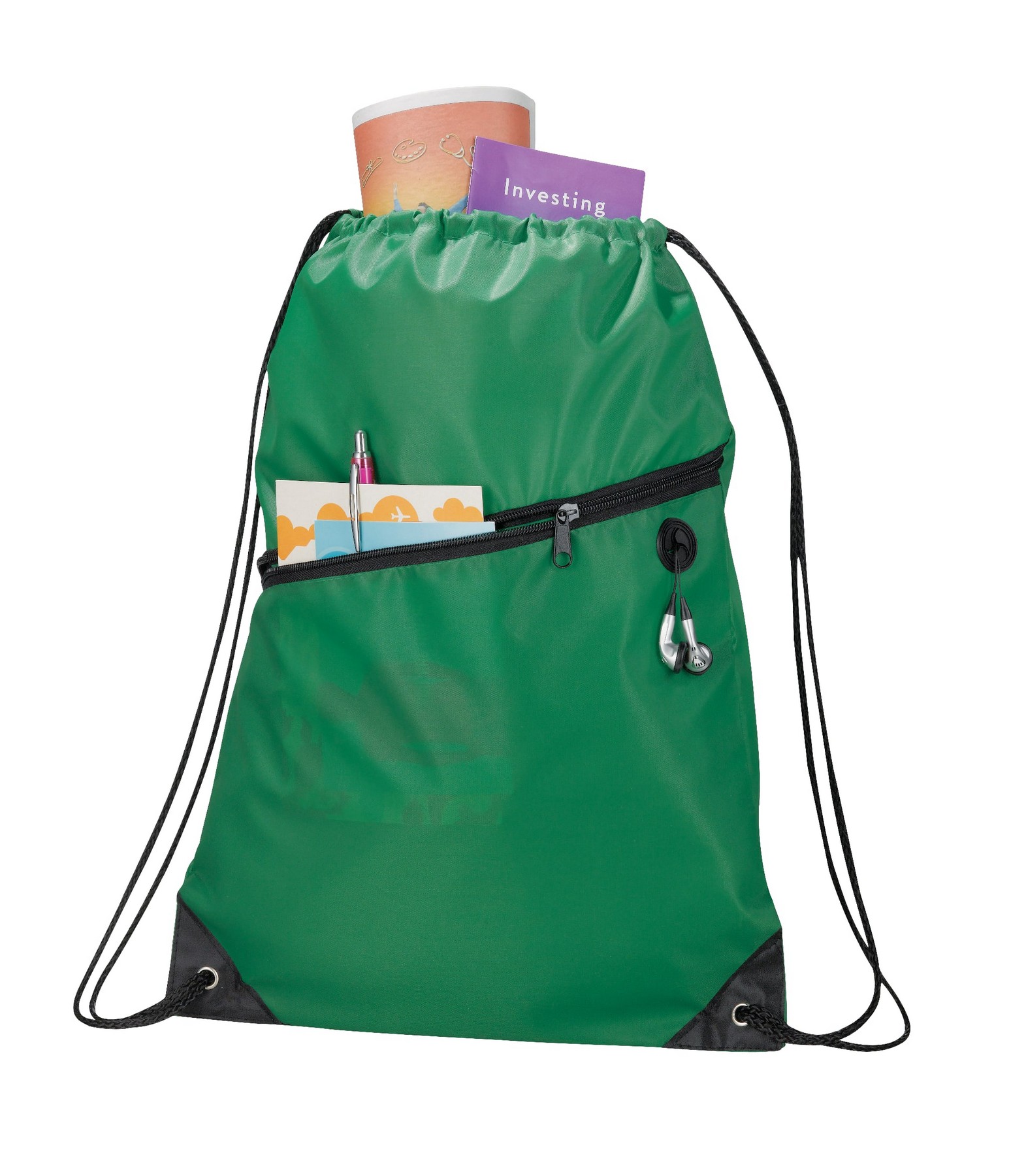 Picture of Robin Drawstring Polyester Bag with Front Zipper Pocket