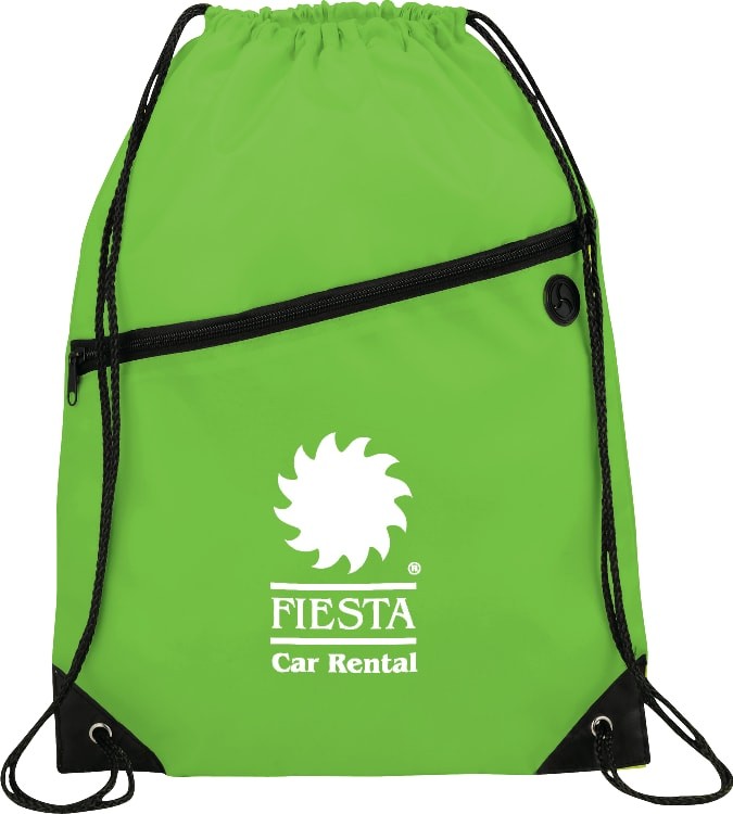 Picture of Robin Drawstring Polyester Bag with Front Zipper Pocket