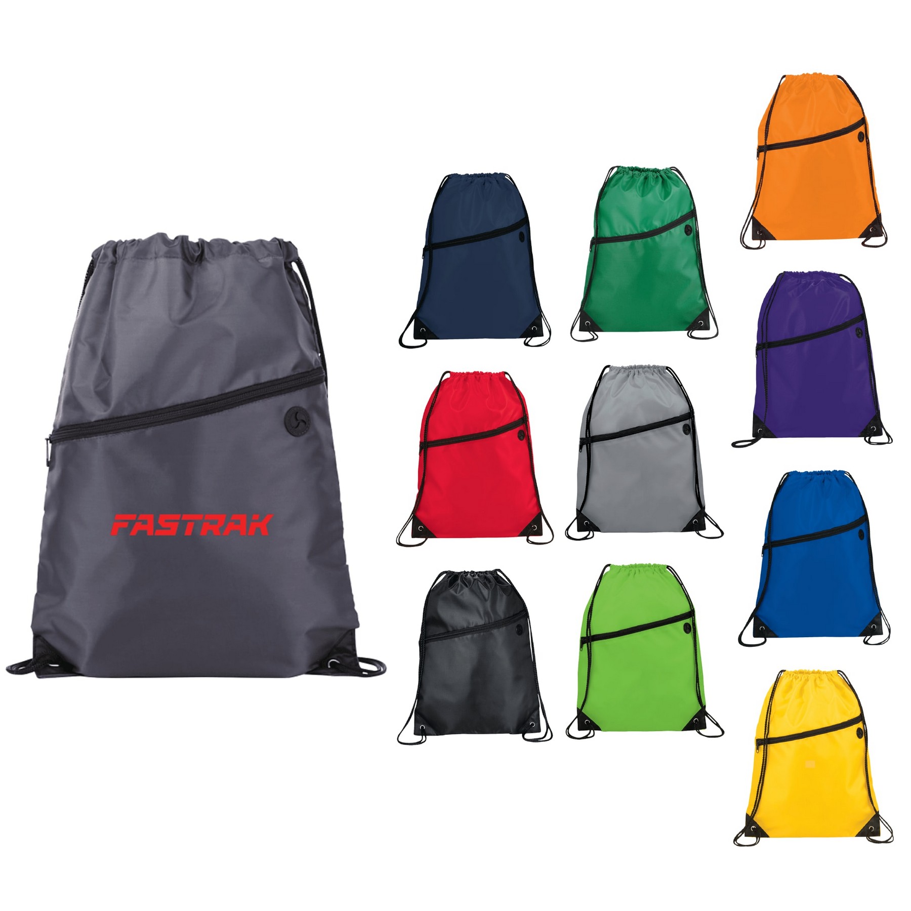 Picture of Robin Drawstring Polyester Bag with Front Zipper Pocket