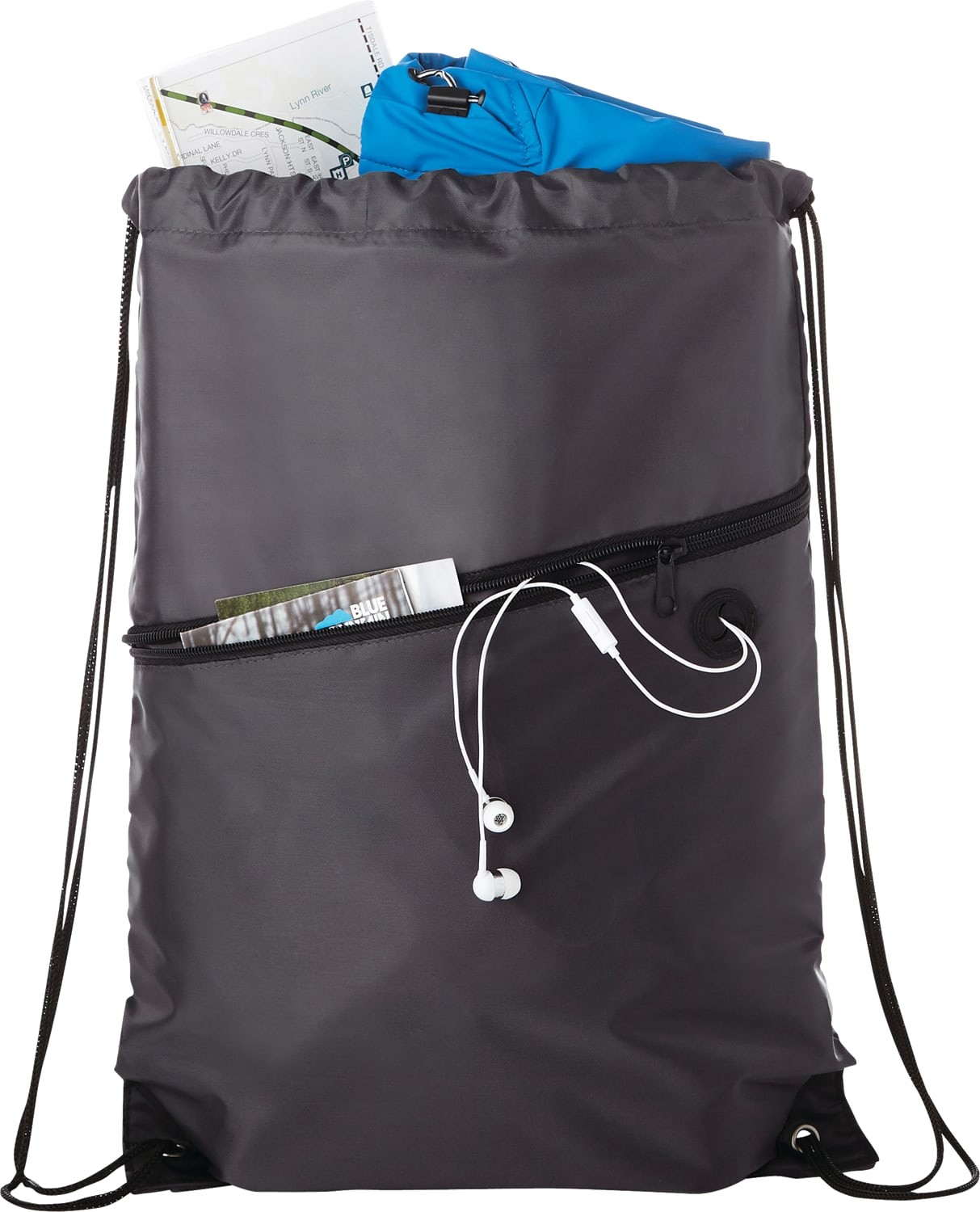 Picture of Robin Drawstring Polyester Bag with Front Zipper Pocket