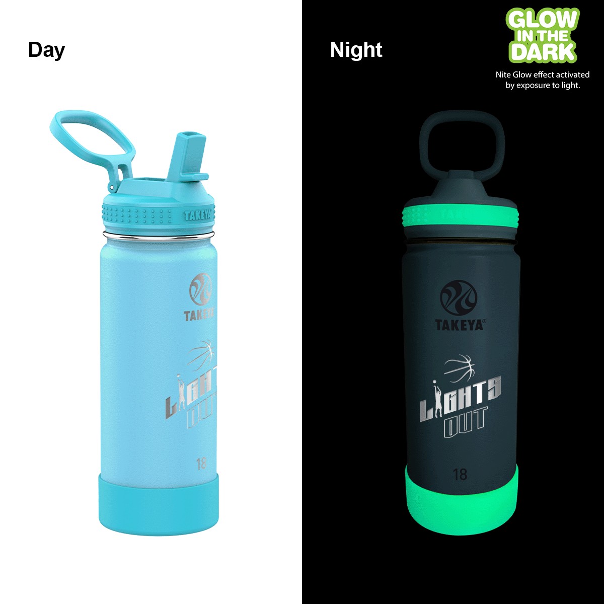 Picture of Takeya 18 oz. Actives Glow in the Dark Bottle, Laser Premium