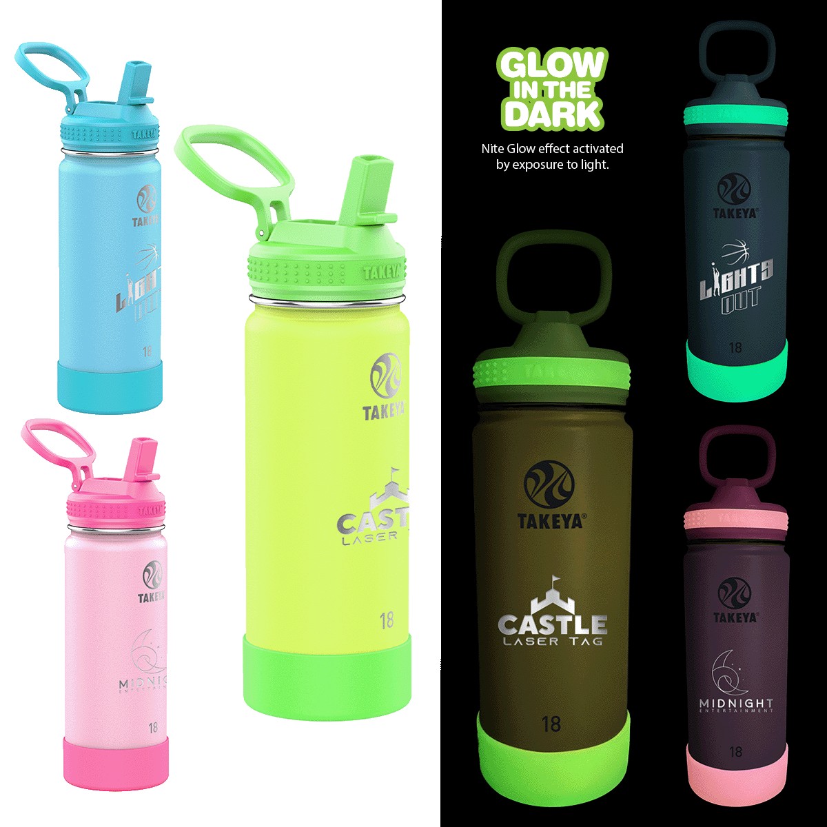 Picture of Takeya 18 oz. Actives Glow in the Dark Bottle, Laser Premium
