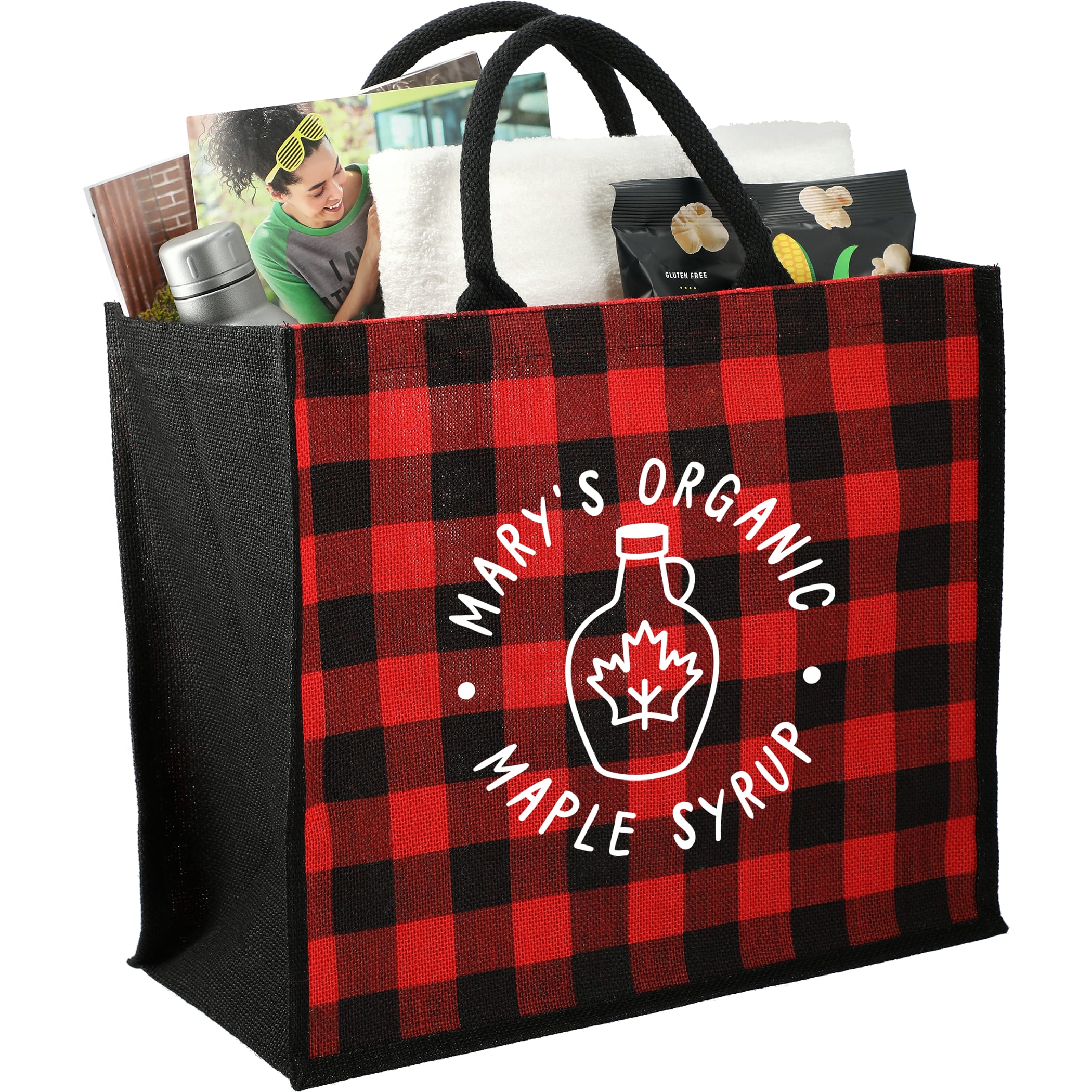 Picture of Buffalo Plaid Printed Jute Tote
