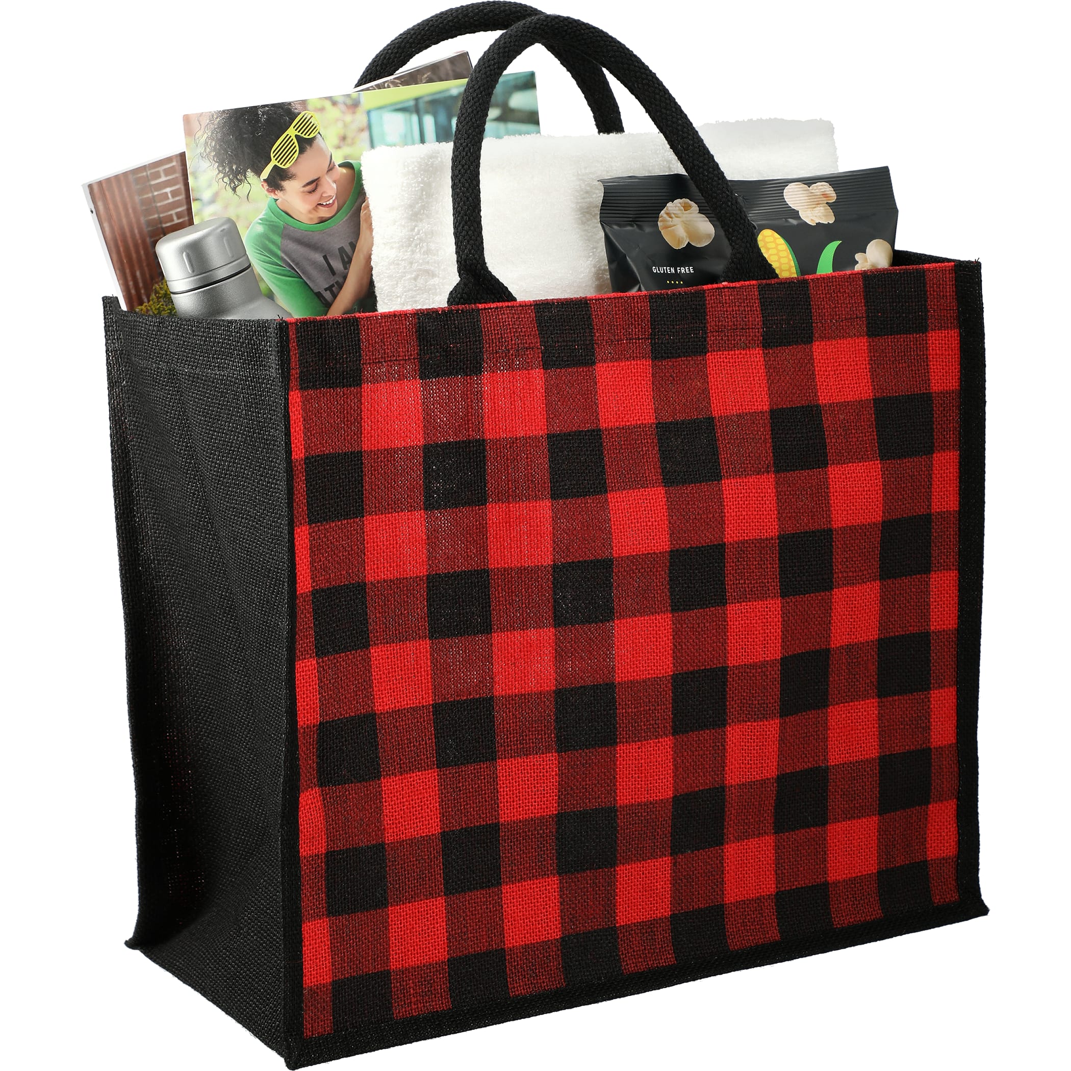 Picture of Buffalo Plaid Printed Jute Tote