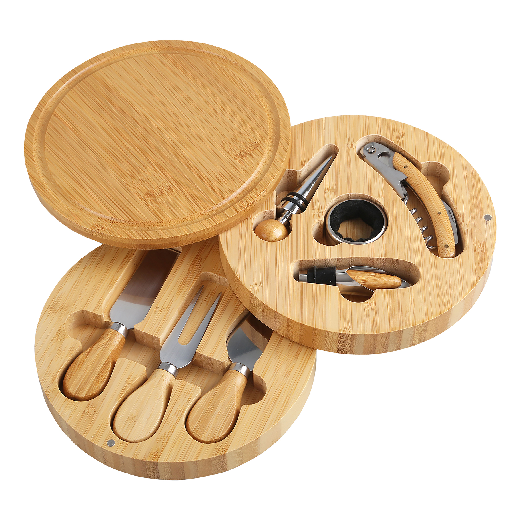 Picture of 8 Piece Swivel Top Bamboo Cheese Board Set