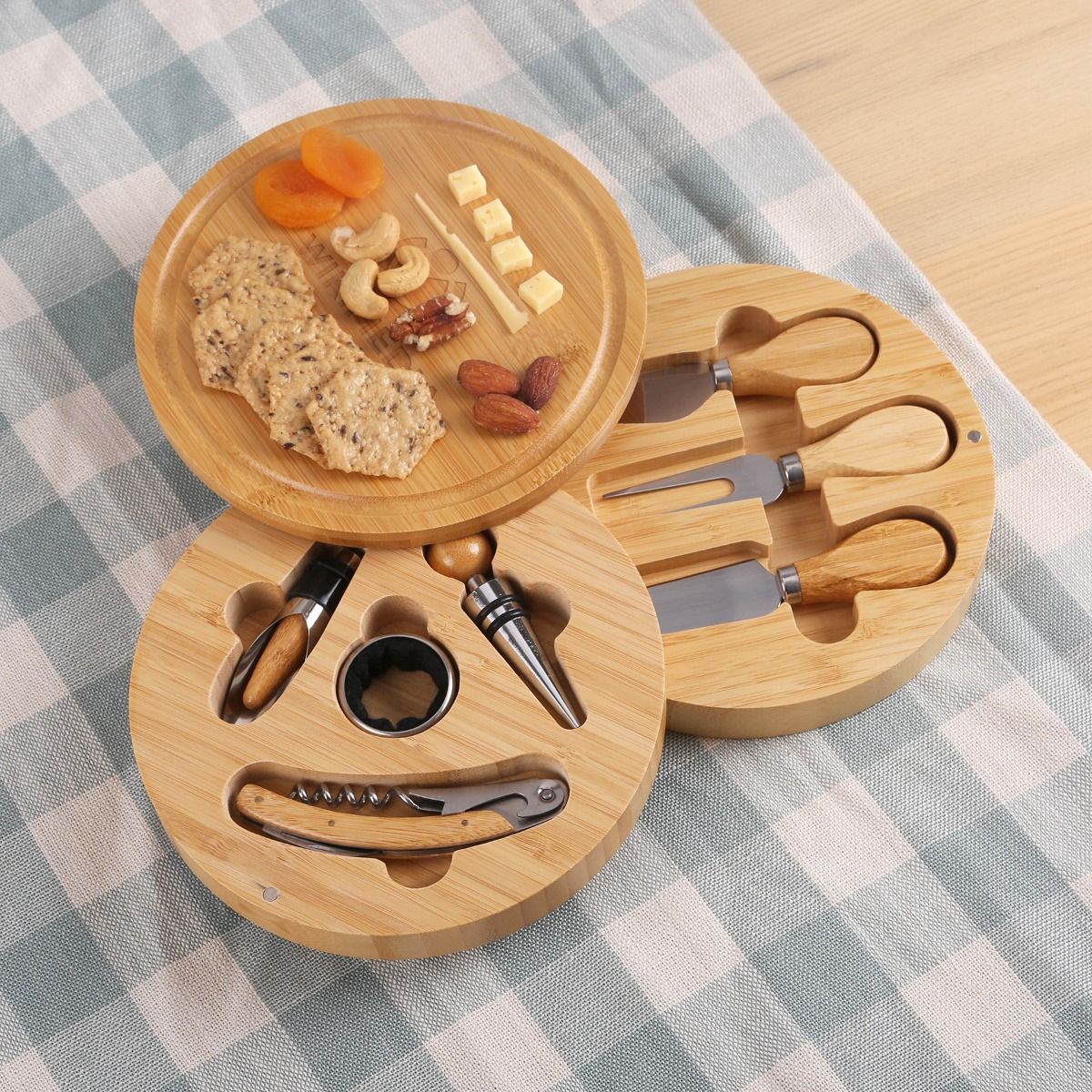 Picture of 8 Piece Swivel Top Bamboo Cheese Board Set