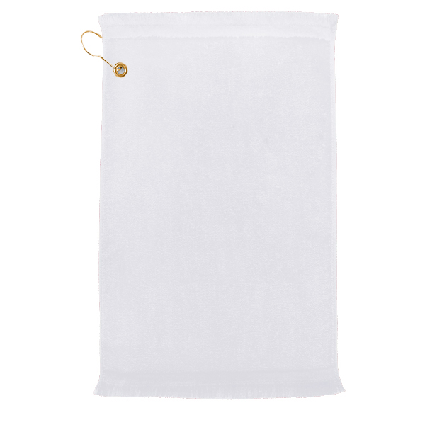 Picture of Premium Fringed Velour Golf Towel w/ Left Corner Hook & Grommet (White Imprinted)
