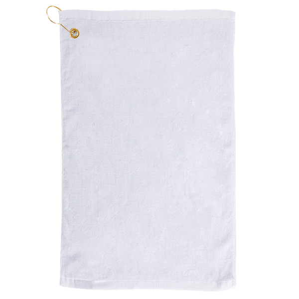 Picture of Mid Weight Hemmed Golf Towel w/ Left Hook & Grommet (White Embroidered)