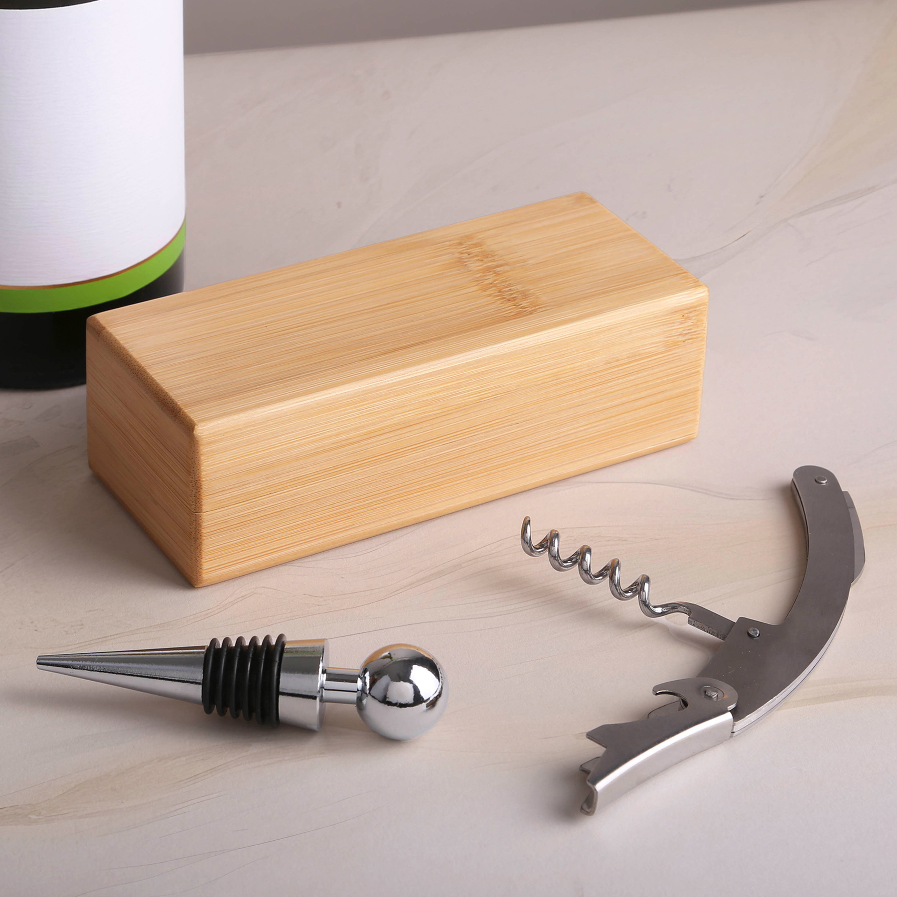Picture of 2 Piece Bamboo Wine Opener Set w/Magnetic Closure
