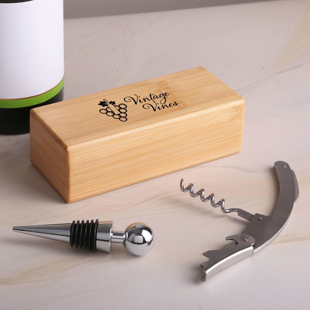 Picture of 2 Piece Bamboo Wine Opener Set w/Magnetic Closure
