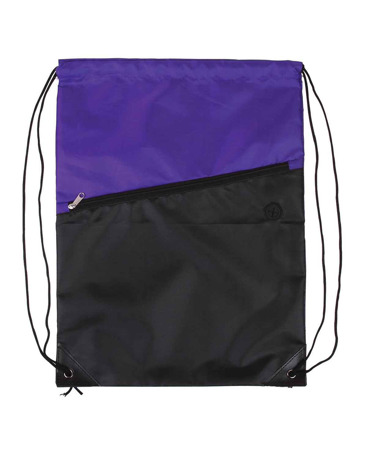 Picture of Two-Tone Poly Drawstring Backpack With Zipper.