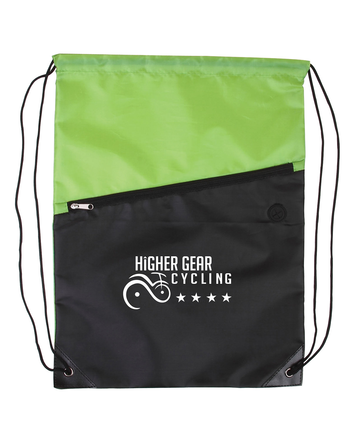 Picture of Two-Tone Poly Drawstring Backpack With Zipper.