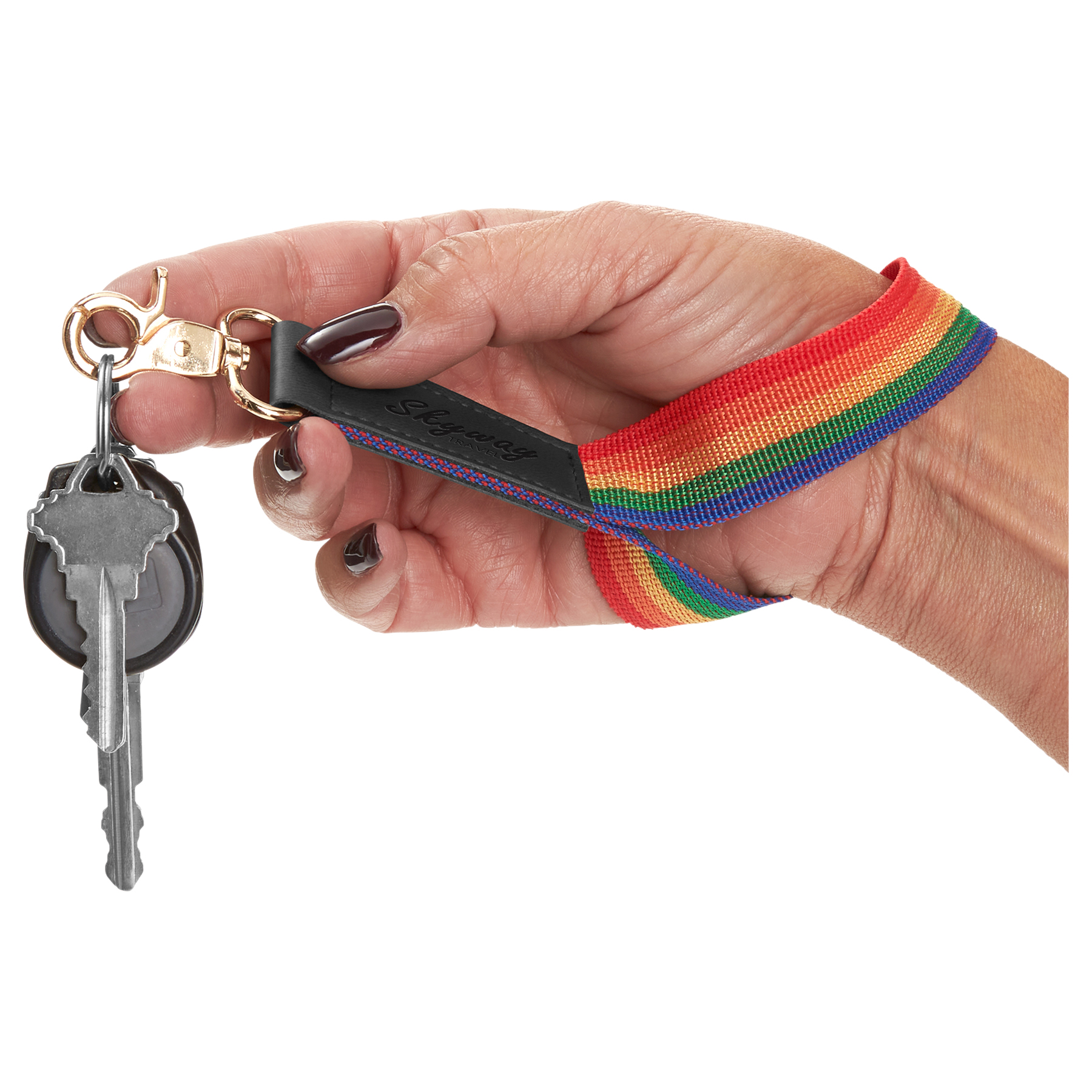 Picture of Rainbow Pride Wrist Strap Keychain.