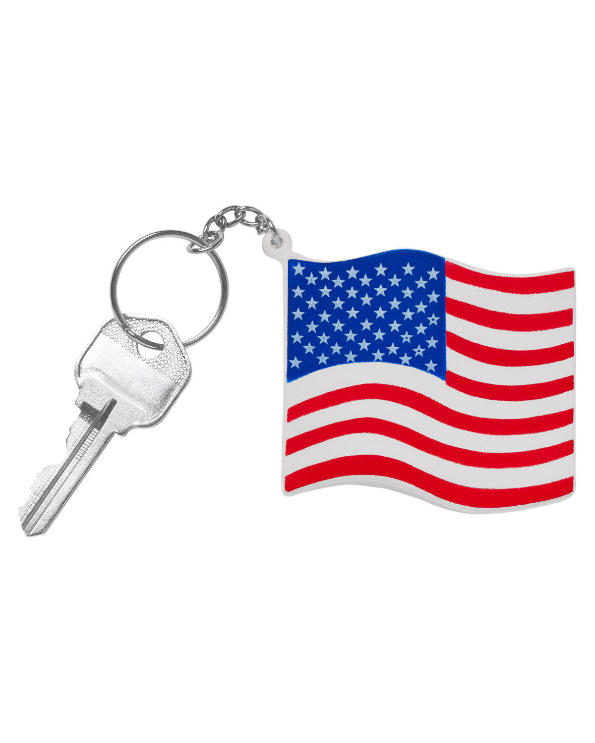 Picture of Patriotic American Flag Shape Stress Ball Keychain.