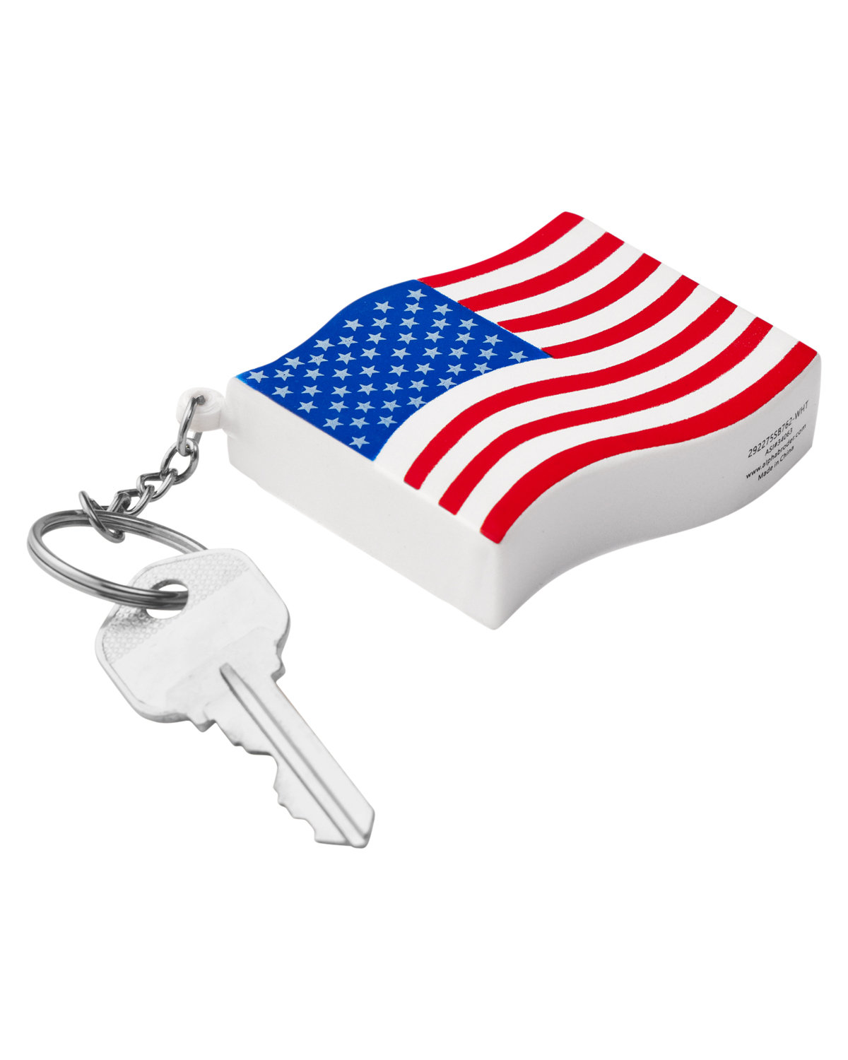 Picture of Patriotic American Flag Shape Stress Ball Keychain.