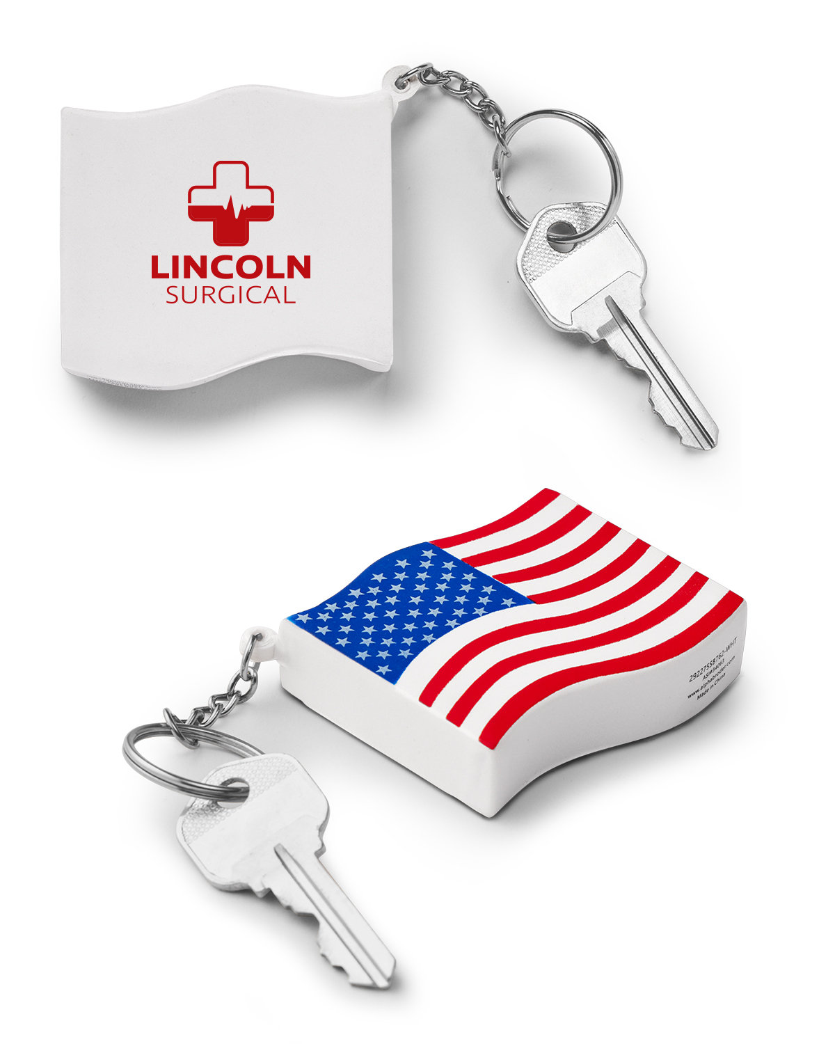 Picture of Patriotic American Flag Shape Stress Ball Keychain.
