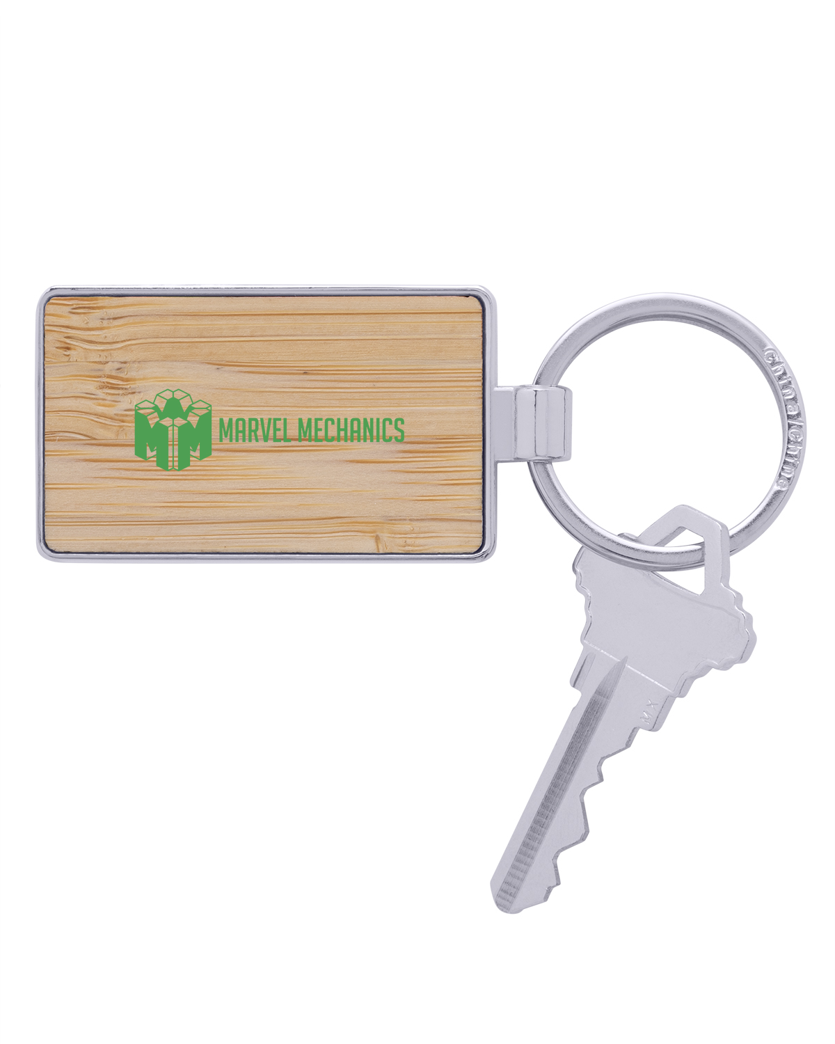 Picture of Bamboo & Metal Rectangle Keychain.