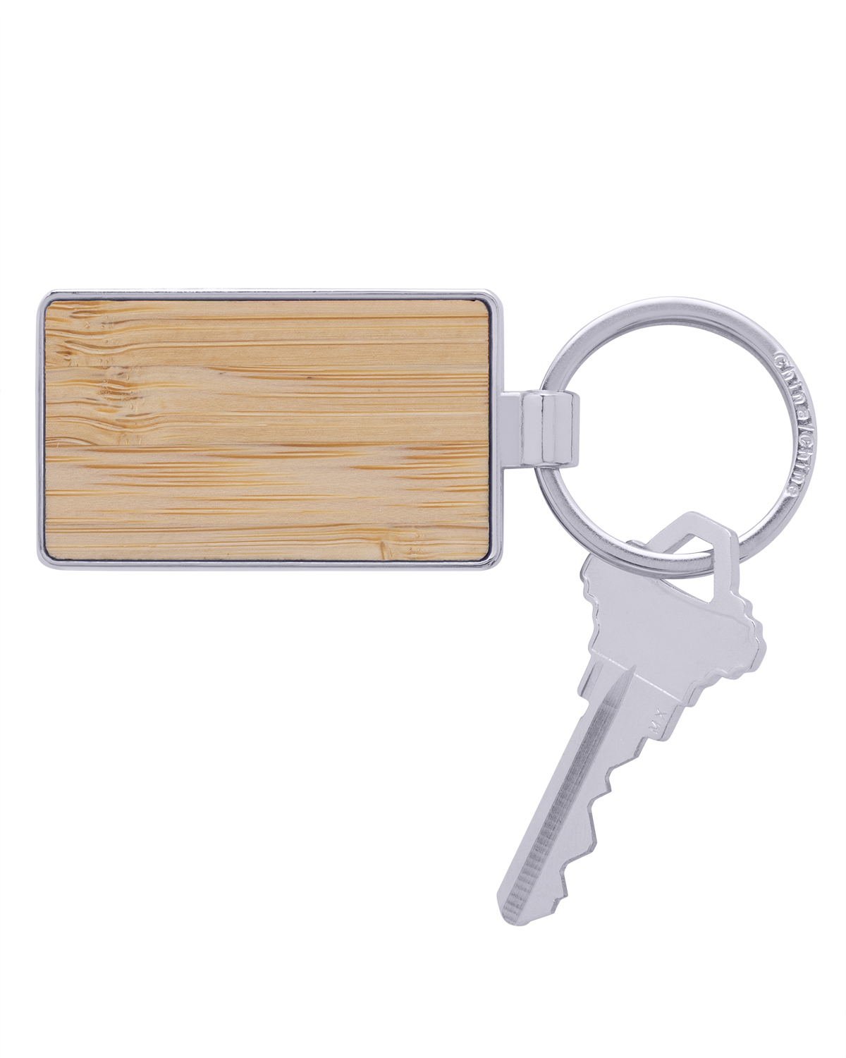 Picture of Bamboo & Metal Rectangle Keychain.