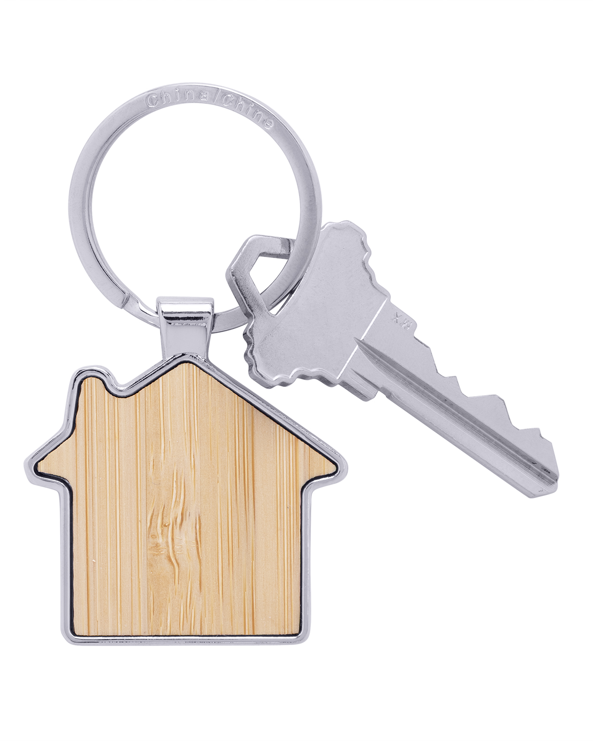 Picture of Bamboo & Metal House Keychain.