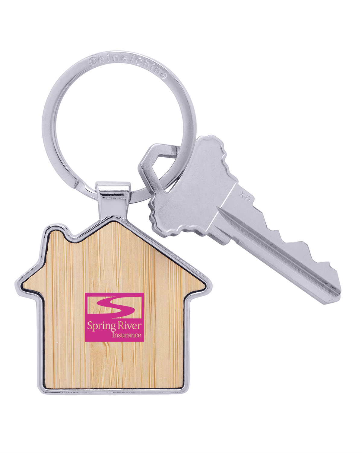 Picture of Bamboo & Metal House Keychain.