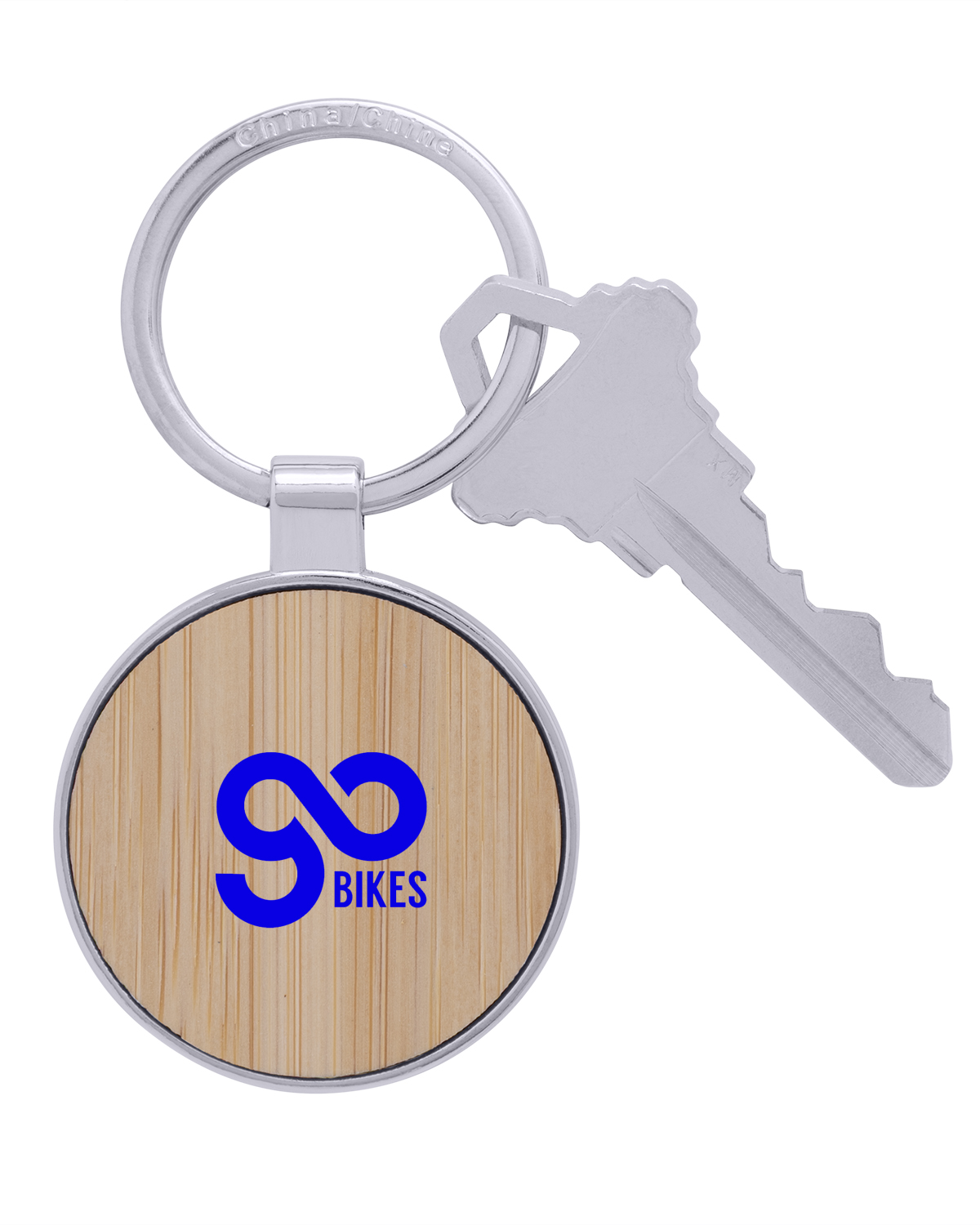 Picture of Bamboo & Metal Round Keychain.