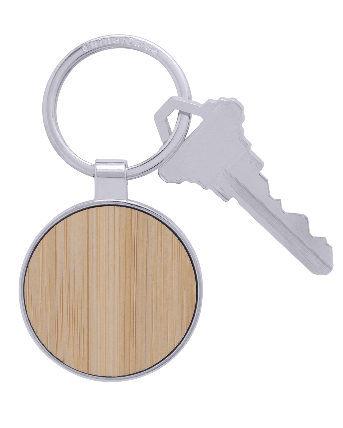 Picture of Bamboo & Metal Round Keychain.