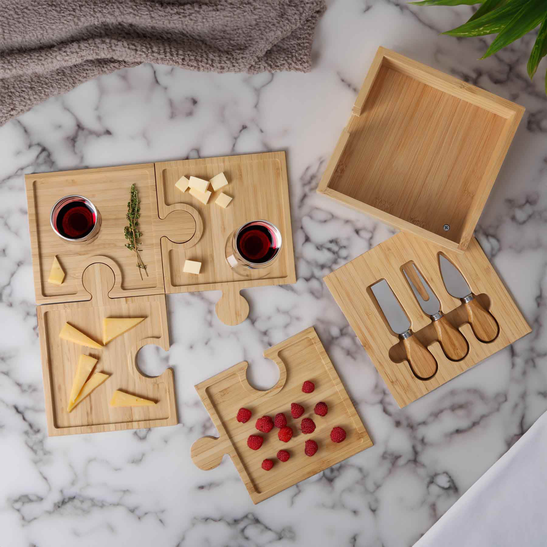 Picture of Bamboo Puzzle Cheese Board Set
