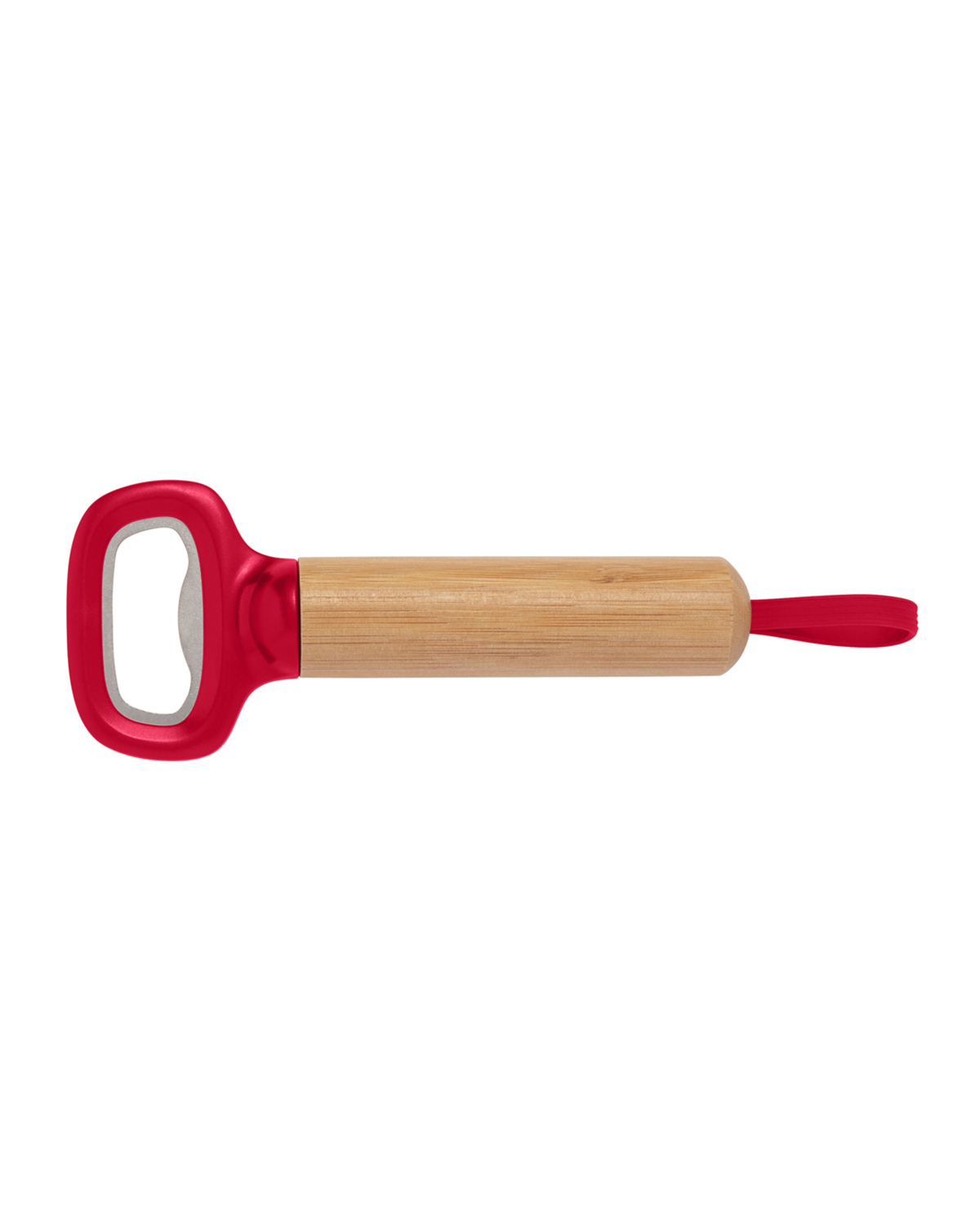 Picture of Bamboo Bottle Opener with Silicone Strap.