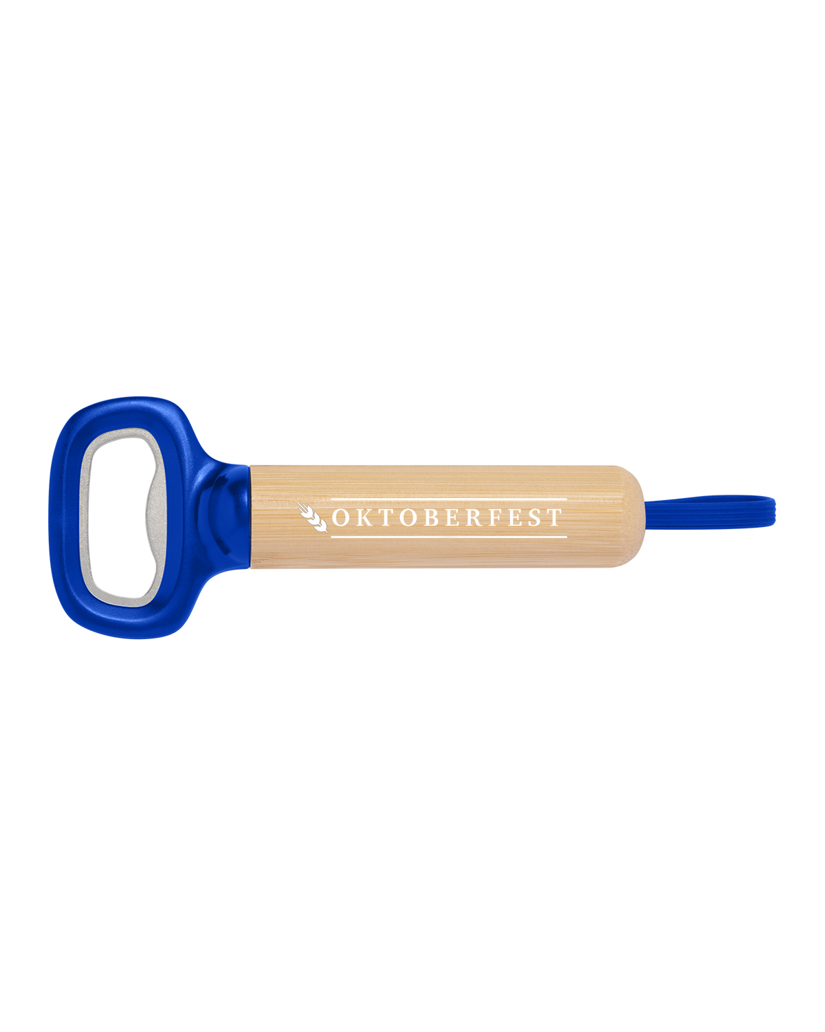 Picture of Bamboo Bottle Opener with Silicone Strap.