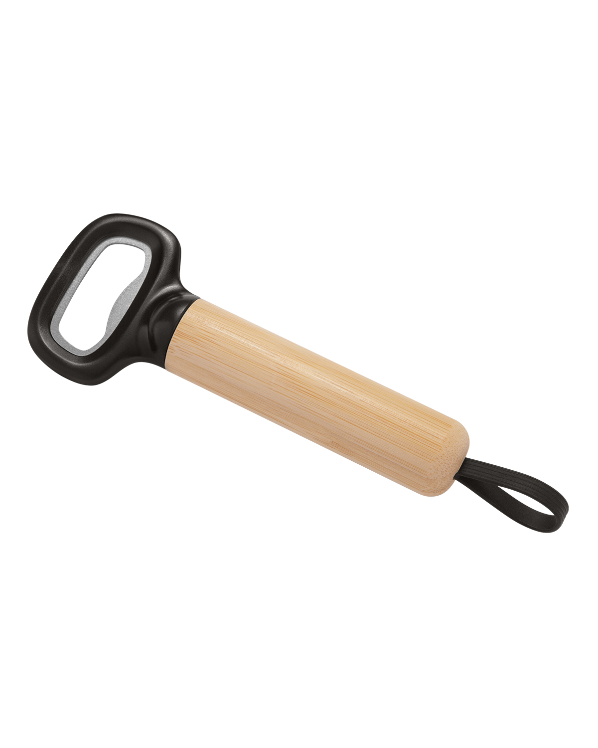 Picture of Bamboo Bottle Opener with Silicone Strap.