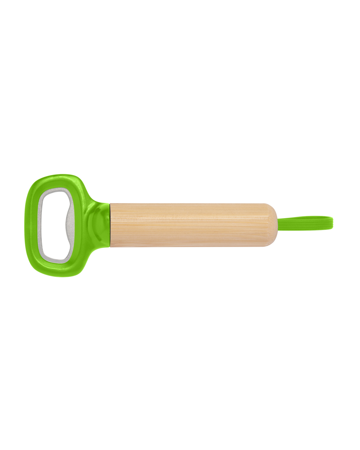 Picture of Bamboo Bottle Opener with Silicone Strap.