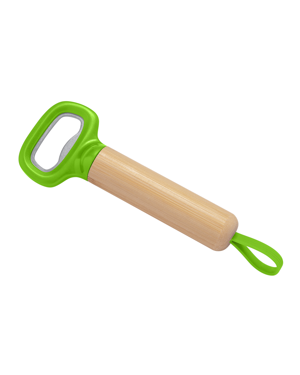 Picture of Bamboo Bottle Opener with Silicone Strap.