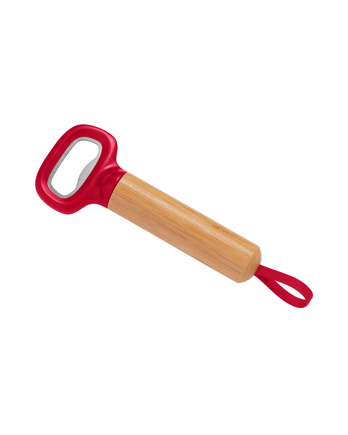 Picture of Bamboo Bottle Opener with Silicone Strap.