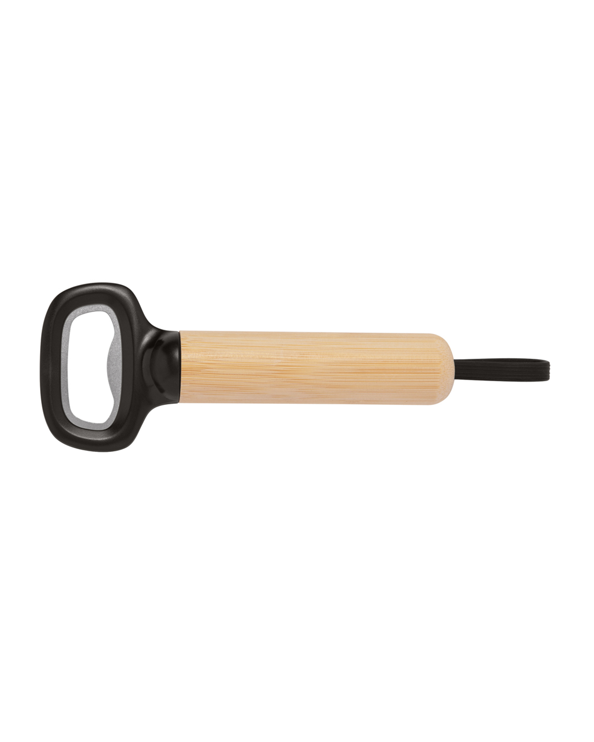 Picture of Bamboo Bottle Opener with Silicone Strap.