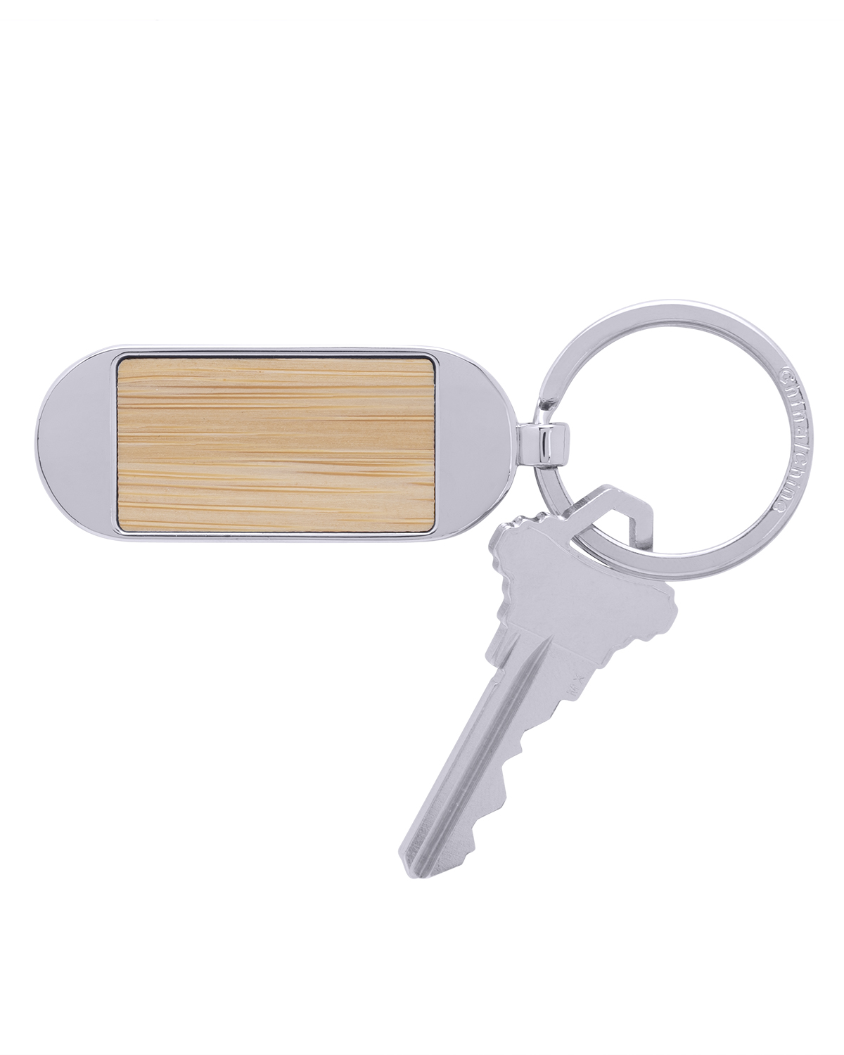 Picture of Bamboo & Metal Oval Keychain.