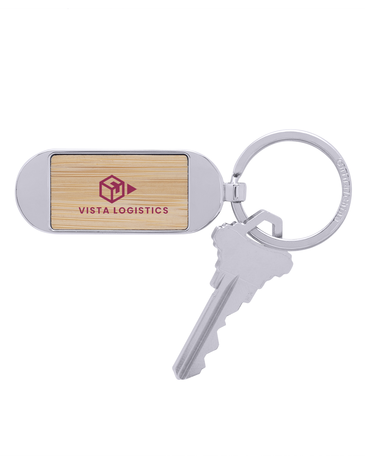 Picture of Bamboo & Metal Oval Keychain.
