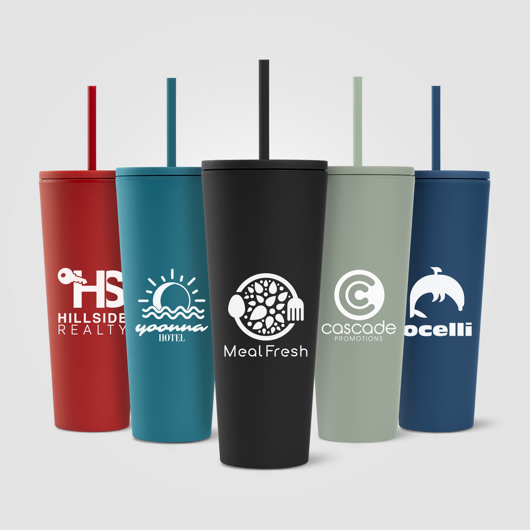 Picture of Spire - 24 oz Soft Touch Double Wall Recycled Plastic Tumbler w/ Straw