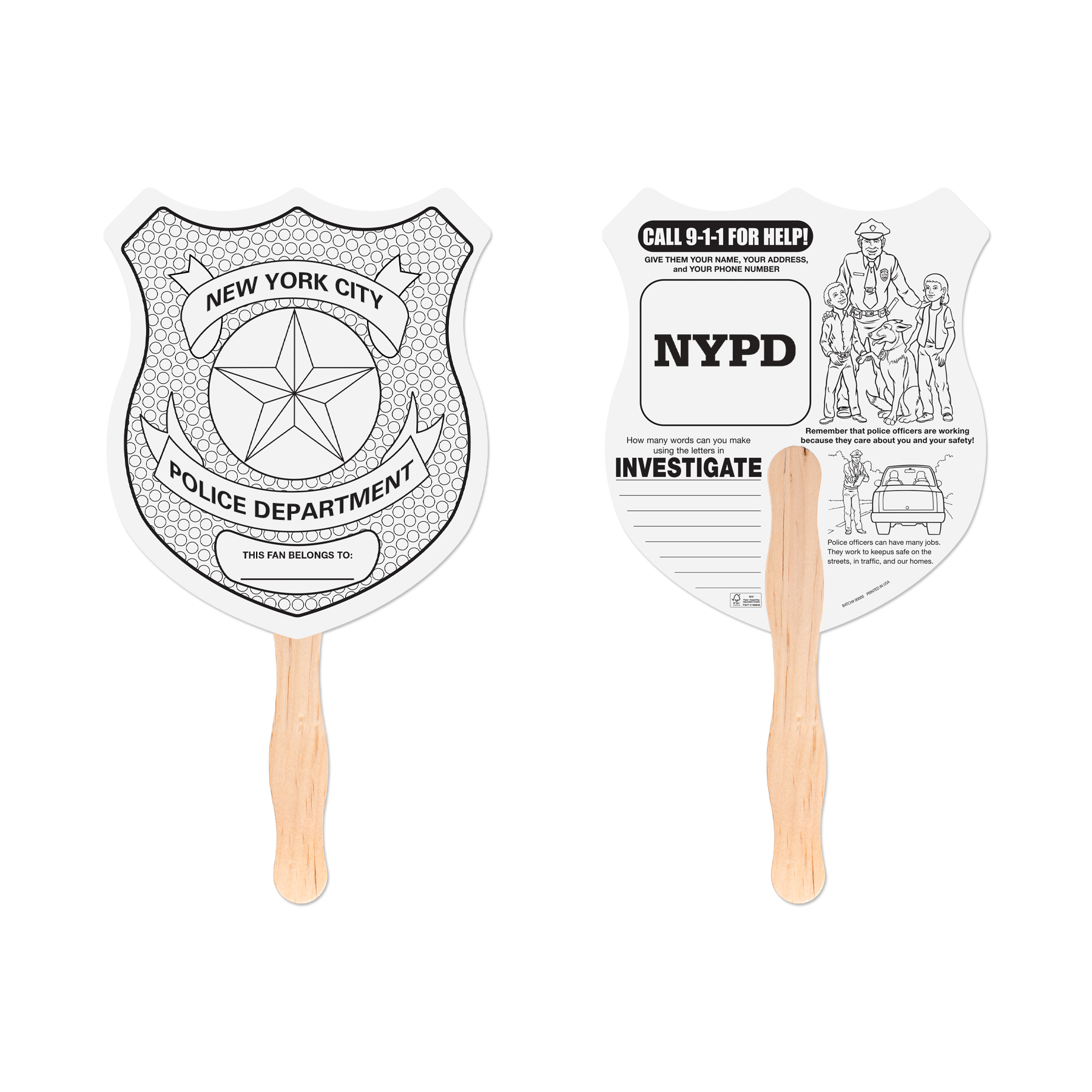 Picture of Police Badge Shaped Hand Fan