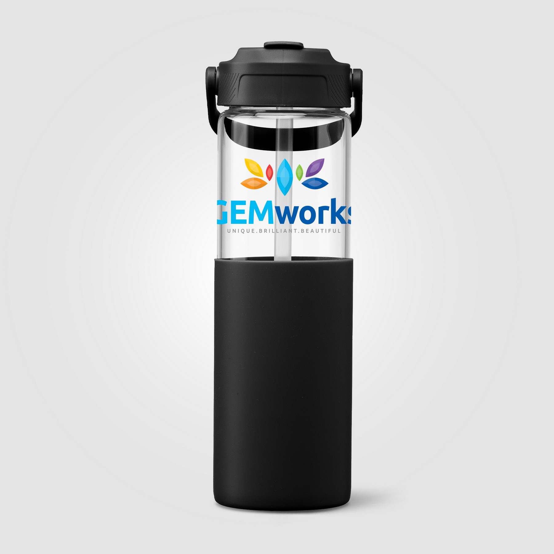 Picture of Juno Glass Silicone Sleeve Straw Bottle - 20 oz.