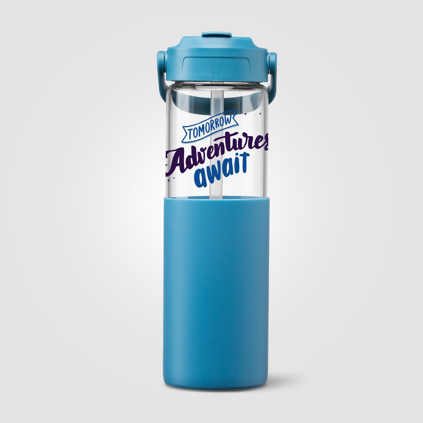 Picture of Juno Glass Silicone Sleeve Straw Bottle - 20 oz.