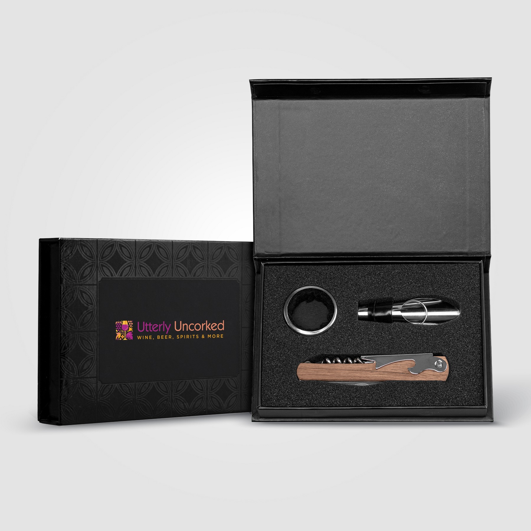 Picture of Essex Stainless Steel & Wood Wine Accessory Gift Set - 3 Pcs