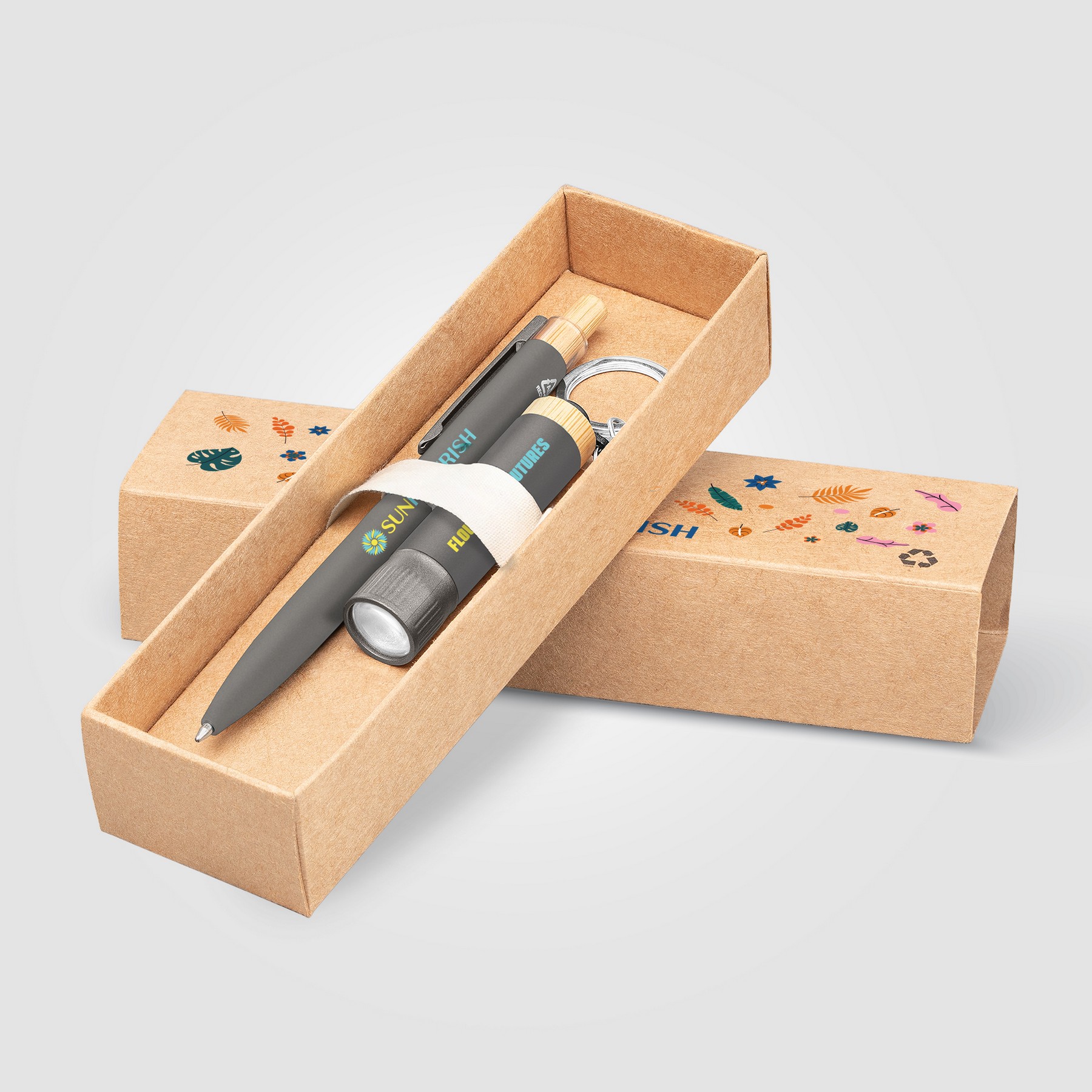 Picture of Reborn Recycled Aluminum Bamboo Accented Pen & Flashlight Gift Set