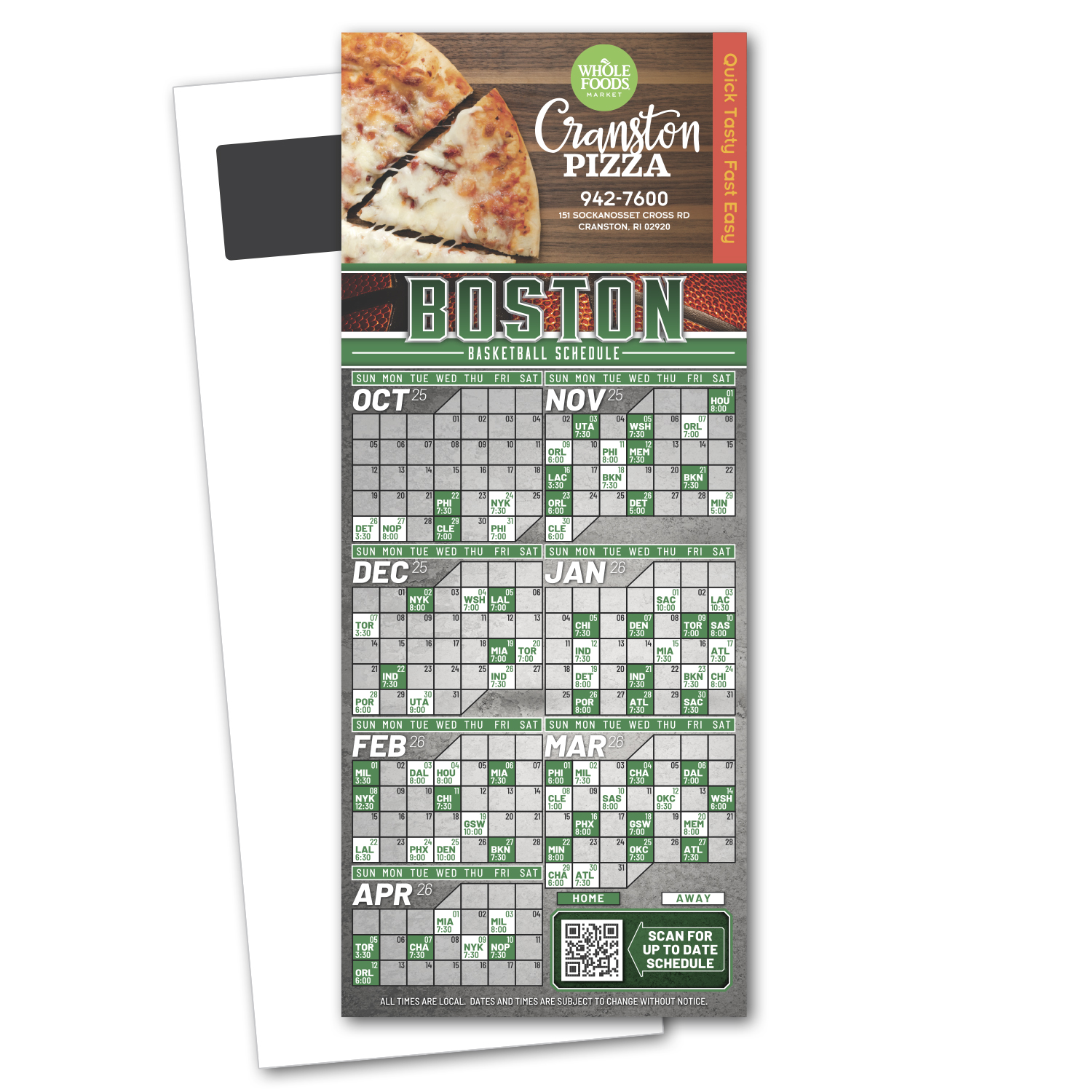 Picture of Basketball Schedule Magnetic Stick Up Card