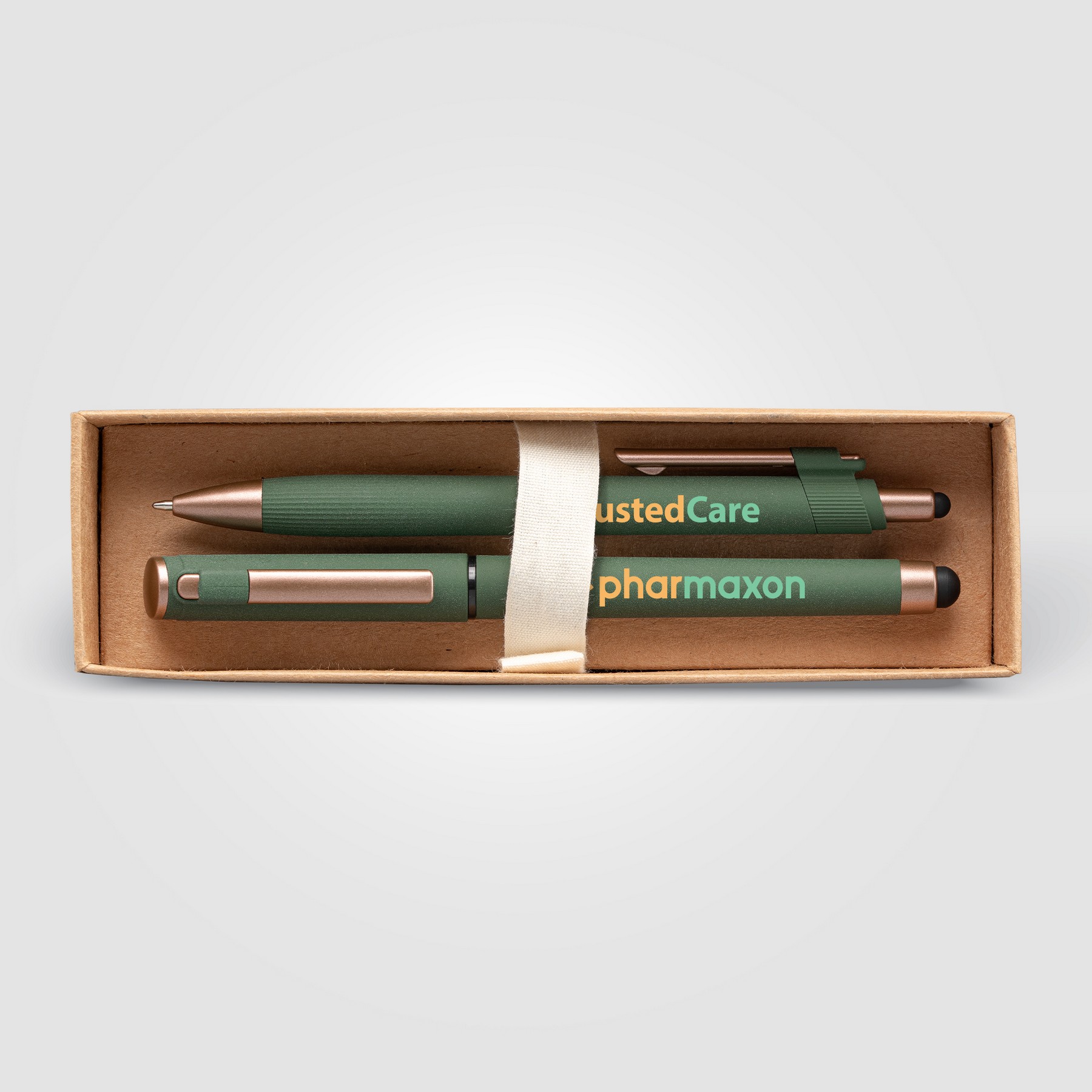 Picture of York Recycled Plastic Bronze Trim Pen Gift Set ? Box Decorated