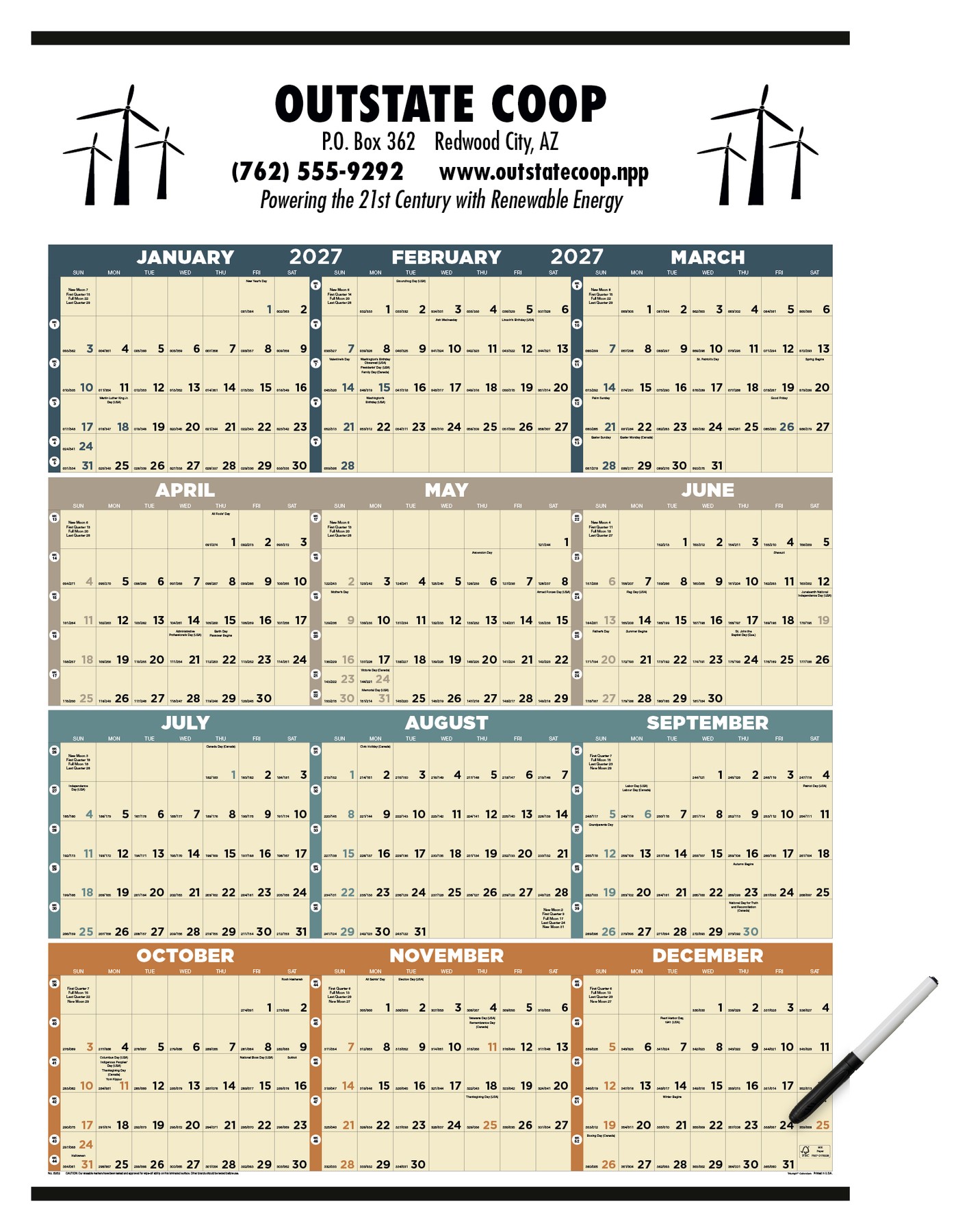 Picture of Triumph® Calendars Time Management Span-A-Year (Laminated w/Marker) Calendar