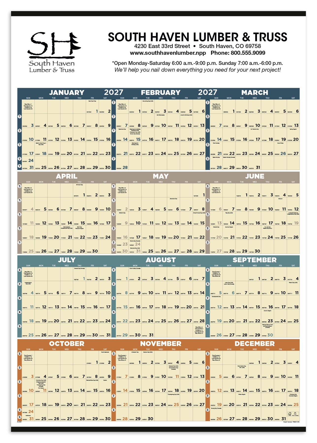 Picture of Triumph® Calendars Time Management Span-A-Year (Non-Laminated) Calendar